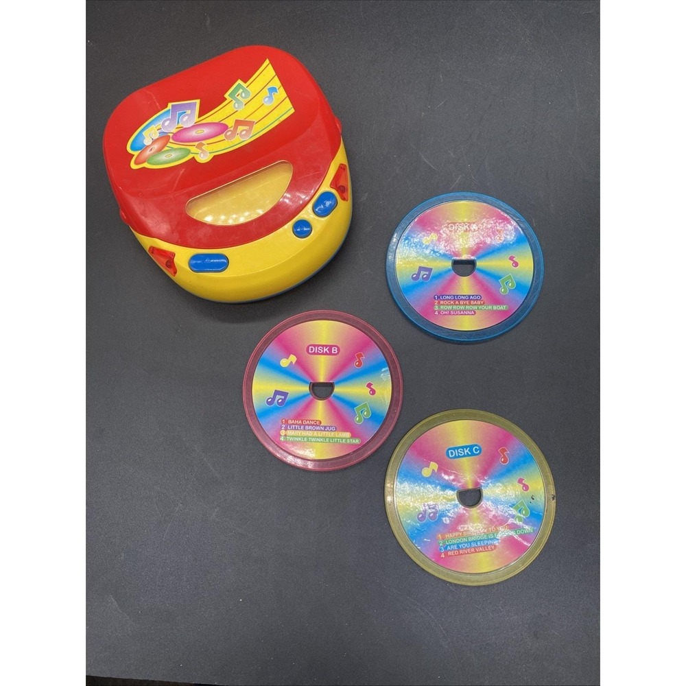 Blue Box Light and Sound vintage Musical CD Player Toy - Red and Yellow  3 Discs